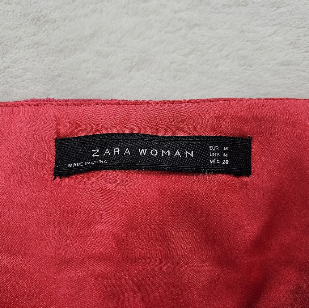 Zara Square Neck Midi Bow Dress in Red-Pink Women’s Size M - Picture 3 of 3
